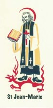 Carte double saint patron : illustration Saint Jean-Marie Vianney + vie de Saint Jean-Marie Vianney